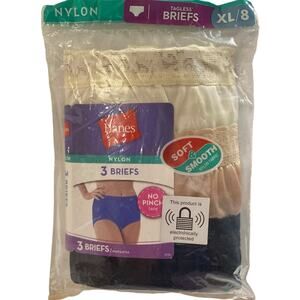 NIP Hanes Nylon Panty Brief Lace Waist 3-Pack Cream Beige Black Womens Size 8 XL